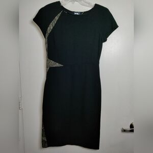 Magaschoni (Size 8) Black & Lace Accent Stretch Cap Sleeves Bodycon Mini Dress